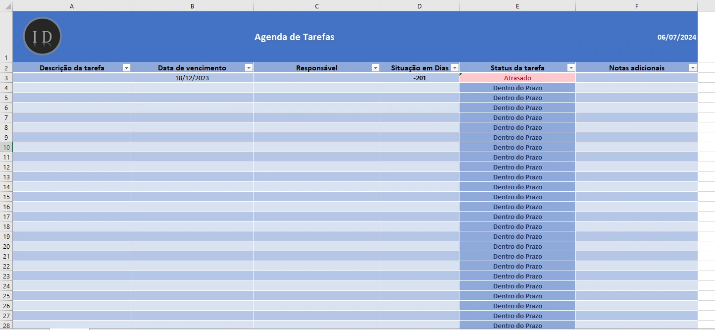 Planilha Agenda de Tarefas e Atividades Diárias