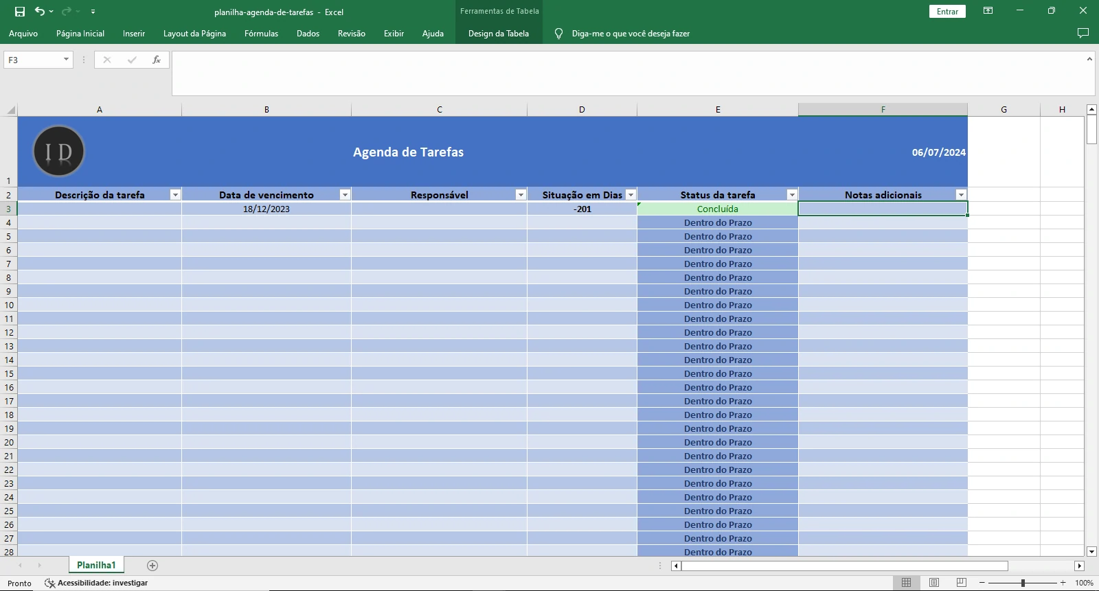 Planilha Agenda de Tarefas e Atividades Diárias