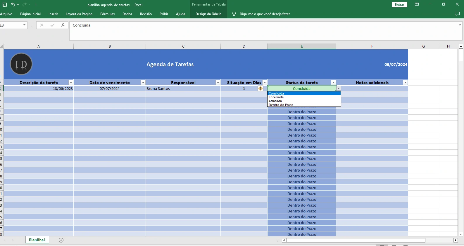 Planilha Agenda de Tarefas e Atividades Diárias