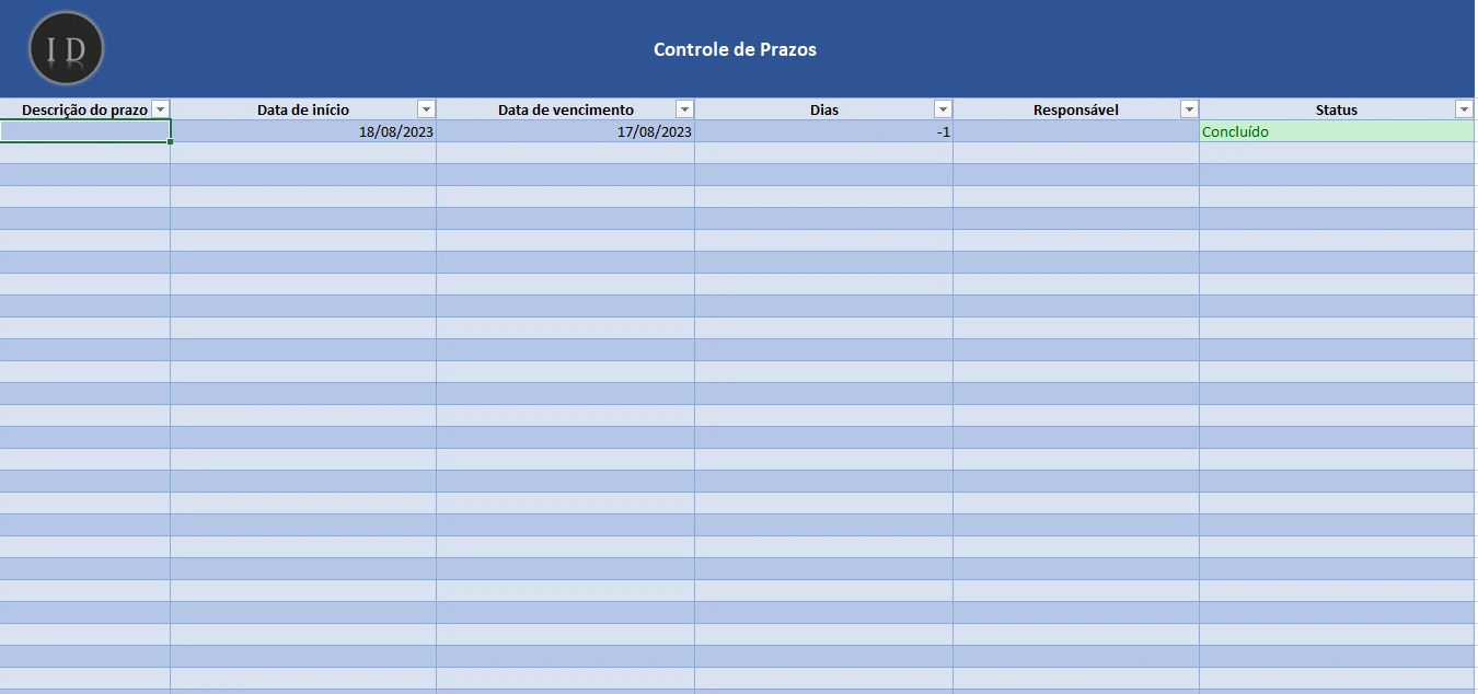 Planilha Controle de Prazos (Deadlines)  Gestão