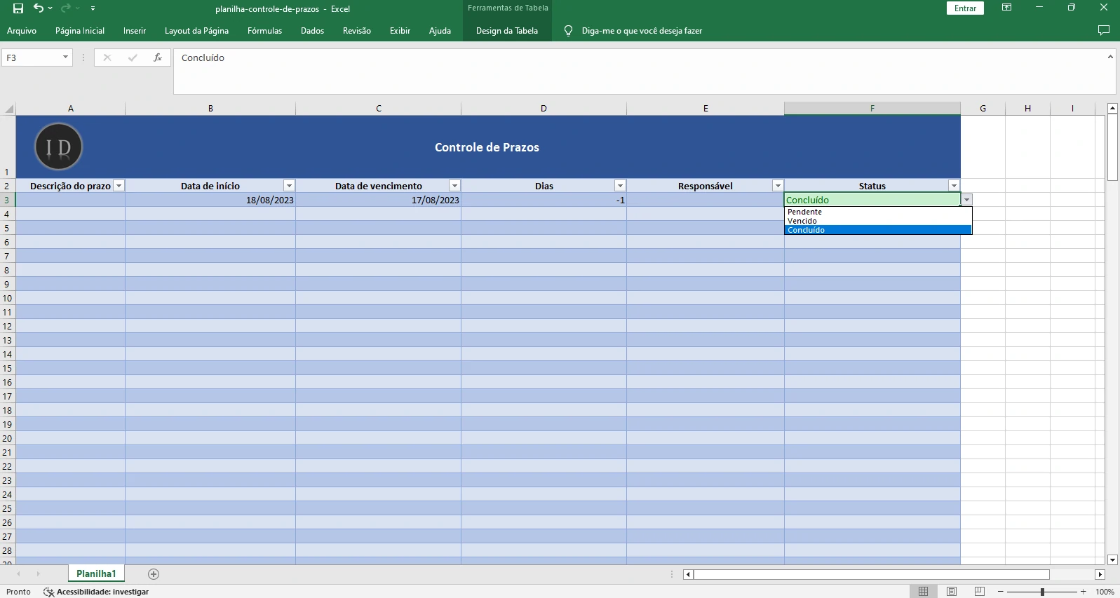 Planilha Controle de Prazos (Deadlines)  Gestão