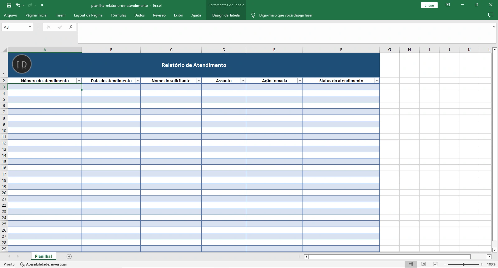 Planilha Relatório de Atendimento e SAC  Clientes