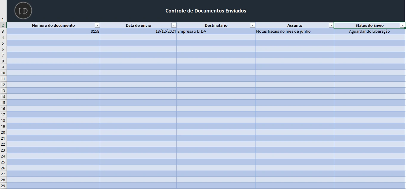 Planilha Controle de Documentos Enviados  Rastreio