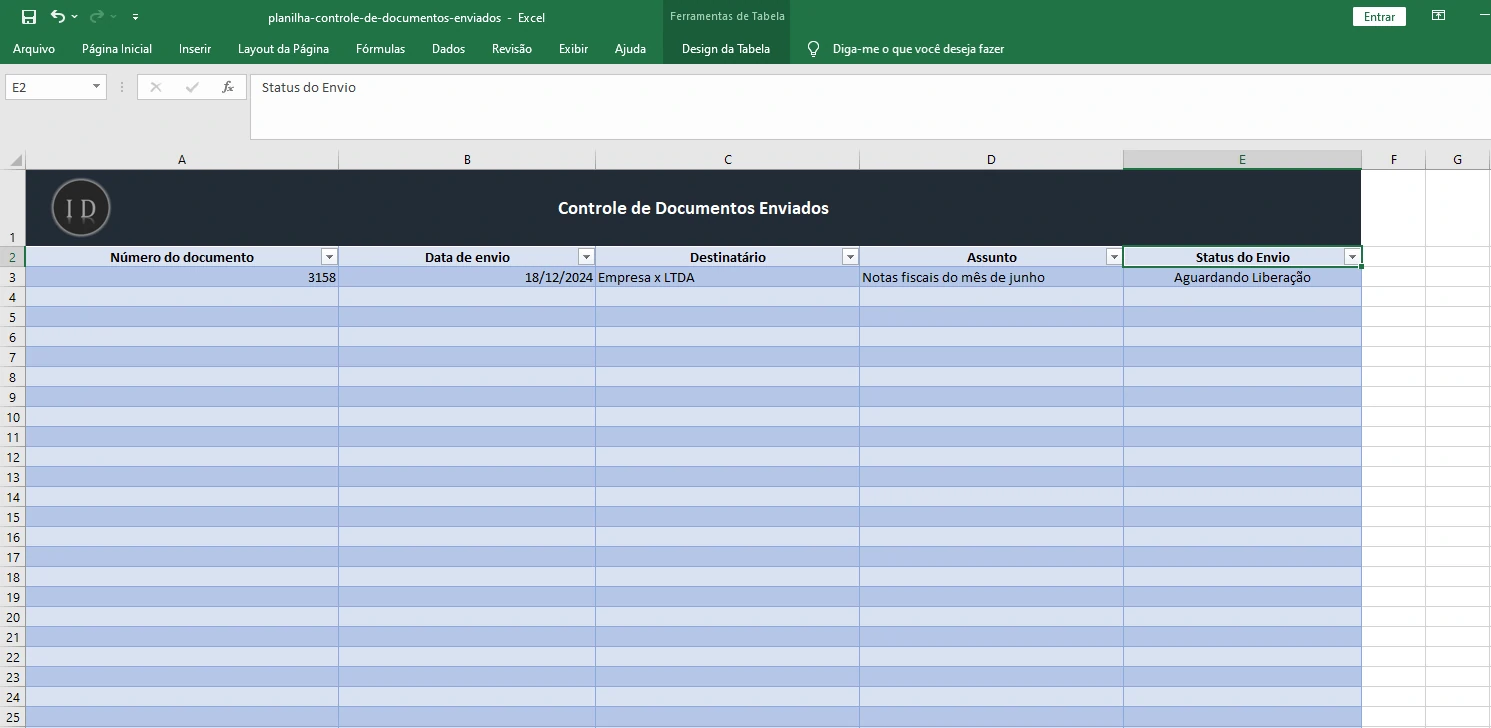 Planilha Controle de Documentos Enviados  Rastreio