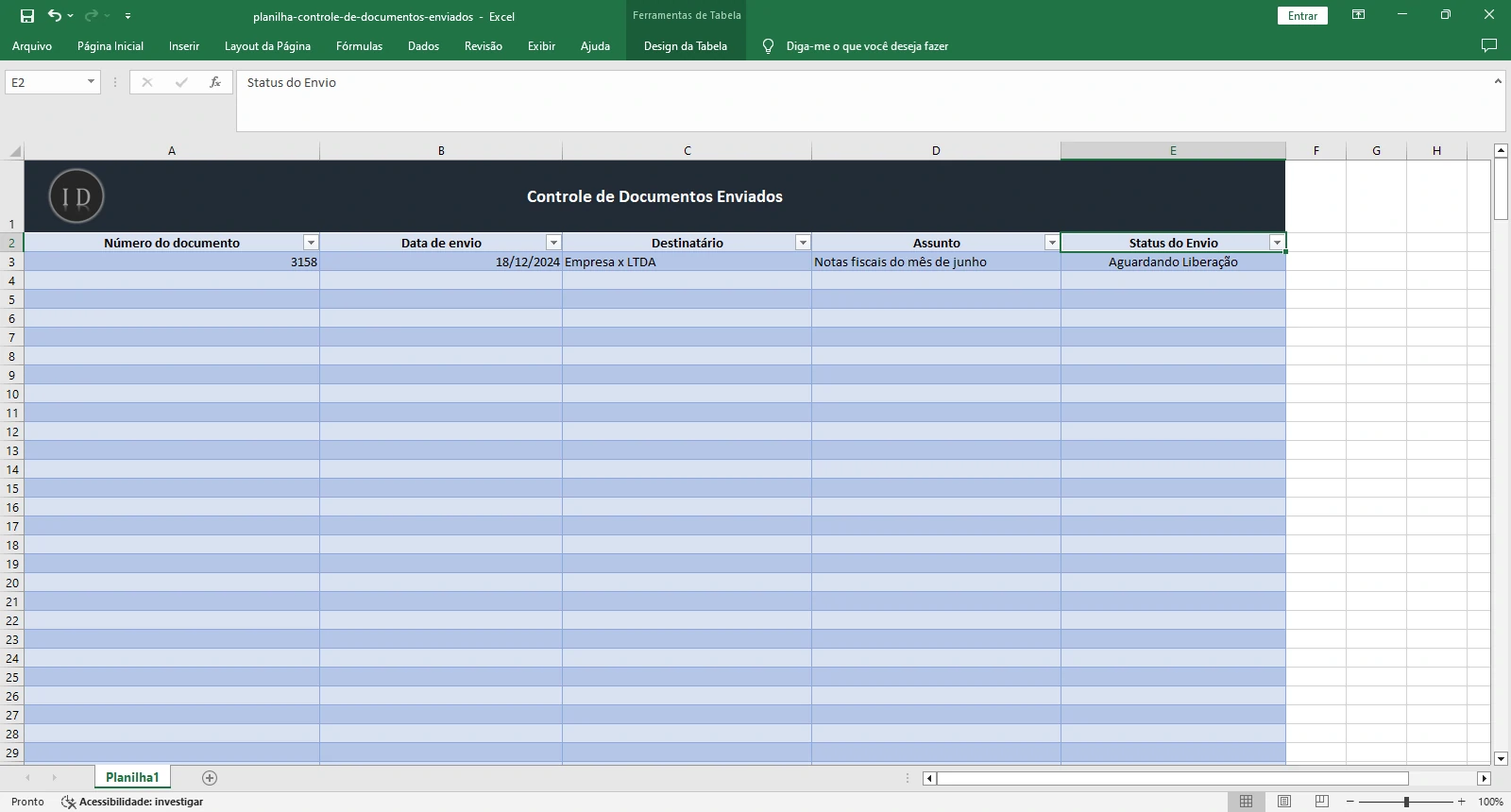 Planilha Controle de Documentos Enviados  Rastreio