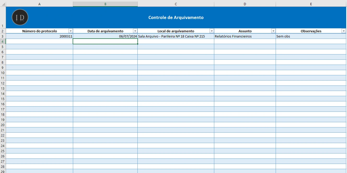 Planilha Controle de Arquivamento de Documentos