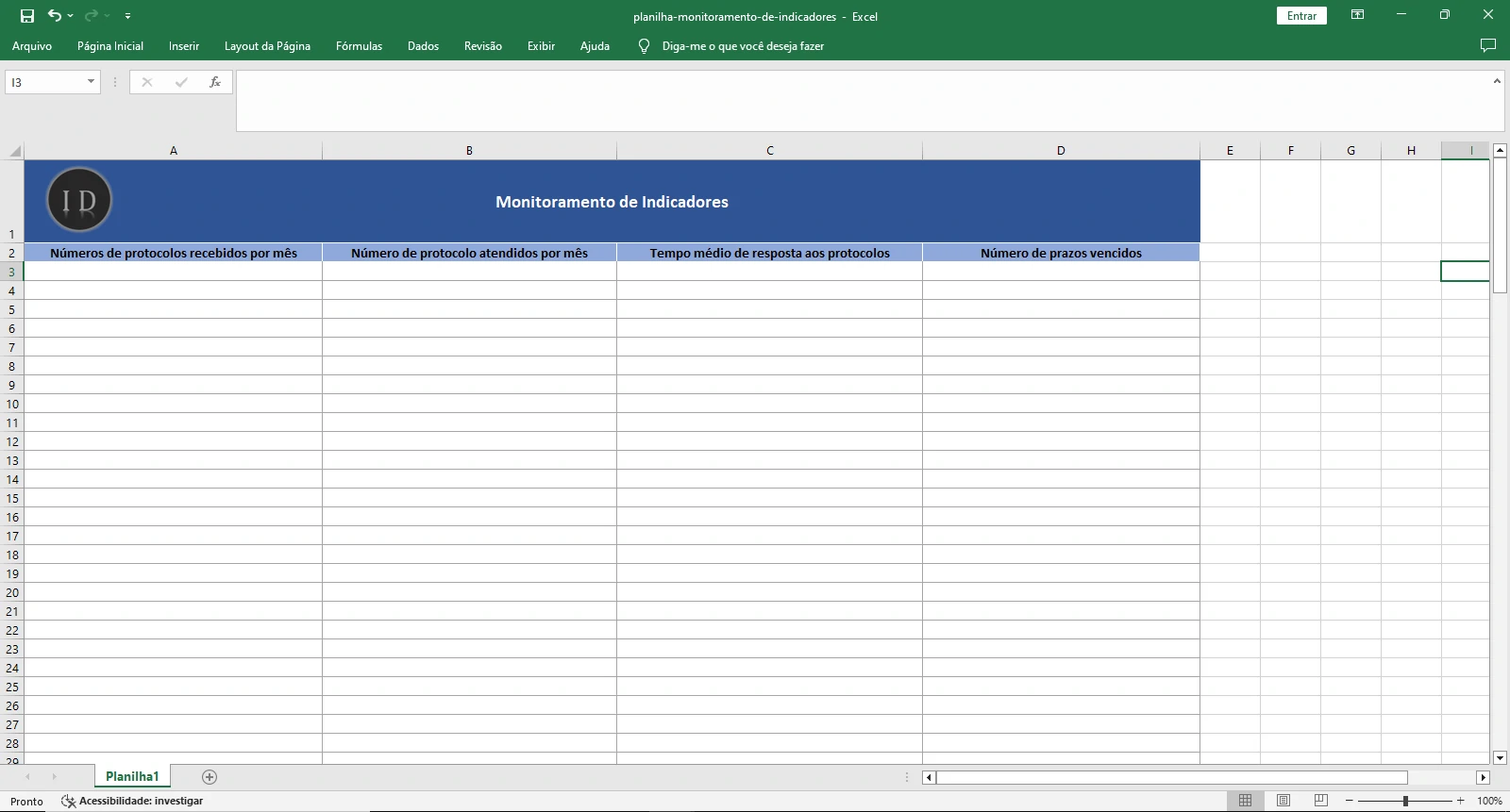 Planilha Monitoramento de Indicadores (KPIs)  Metas