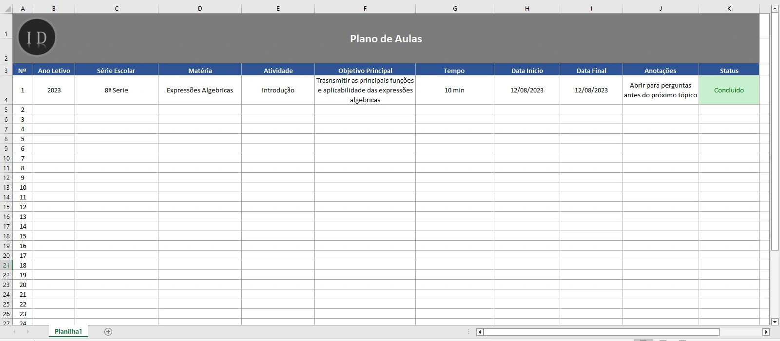 Planilha Plano de Aula Completo para Educadores  Excel