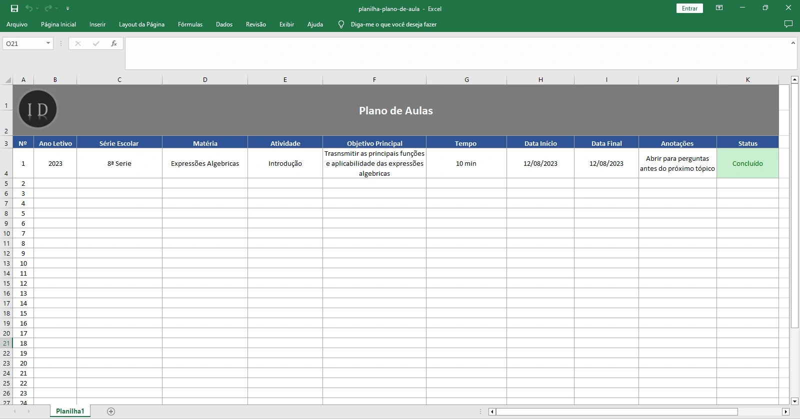 Planilha Plano de Aula Completo para Educadores  Excel
