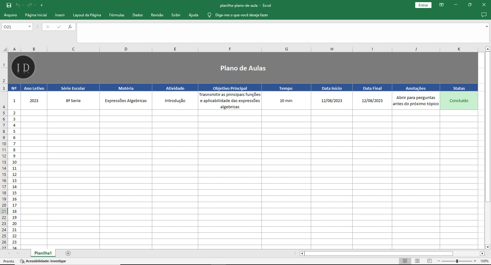 Planilha Plano de Aula Completo para Educadores  Excel