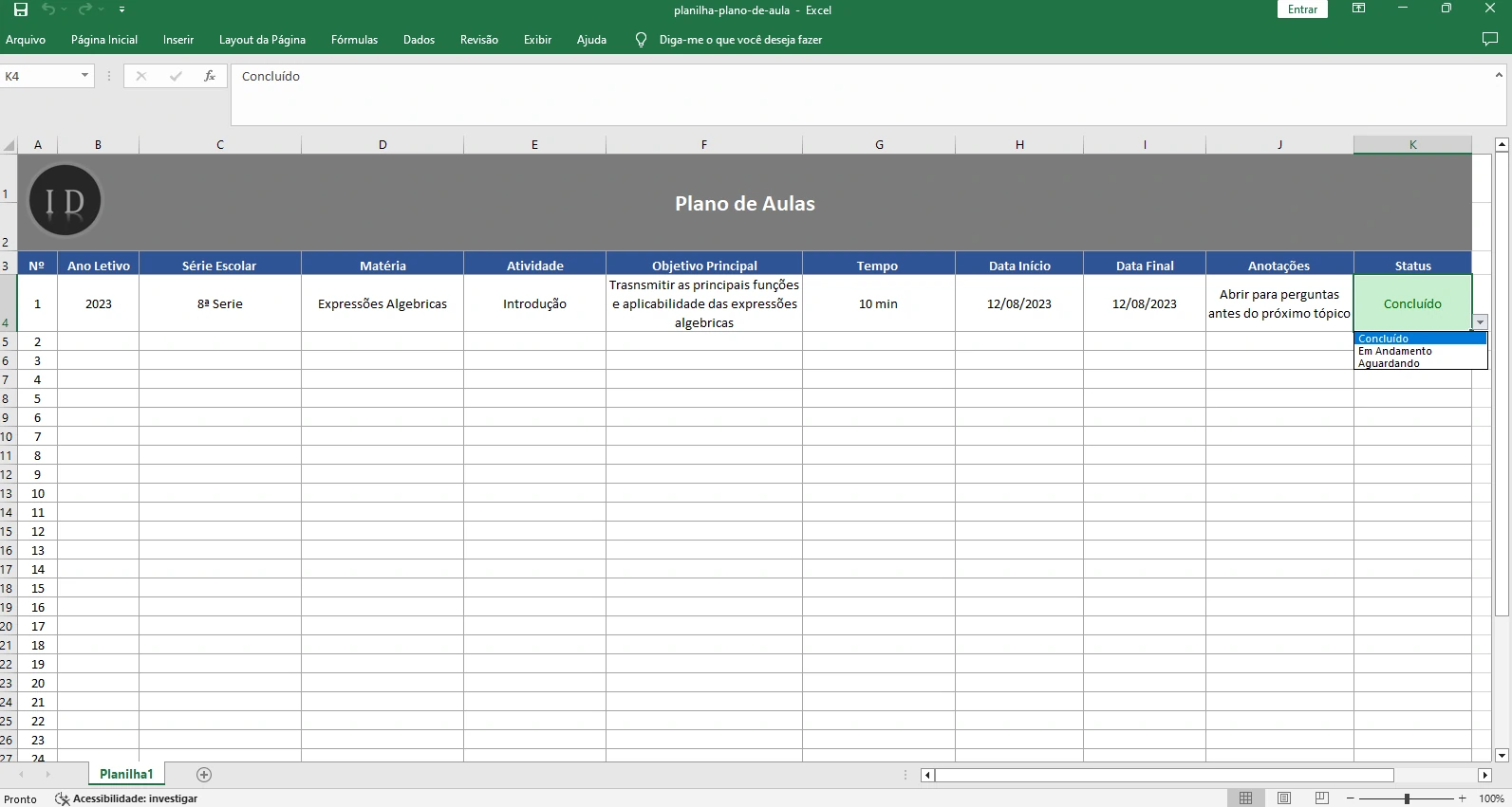 Planilha Plano de Aula Completo para Educadores  Excel