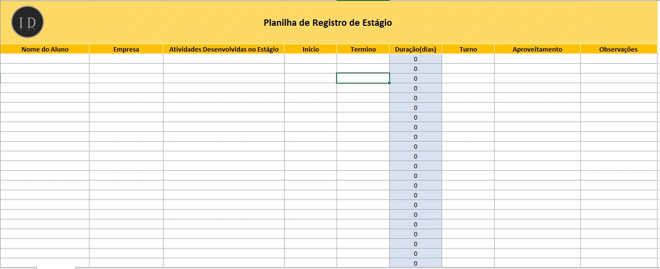 Planilha de Registro de Estágio  Controle de Tarefas