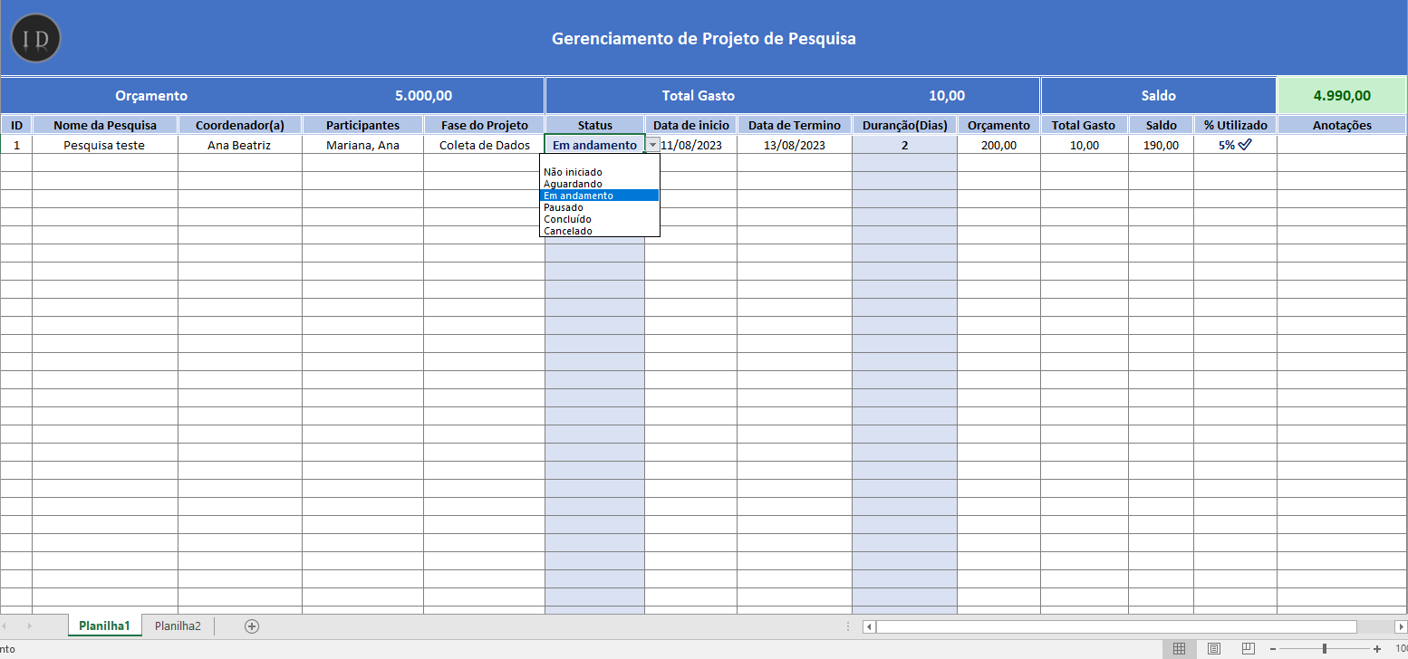Planilha gerenciamento de projeto de pesquisa 5