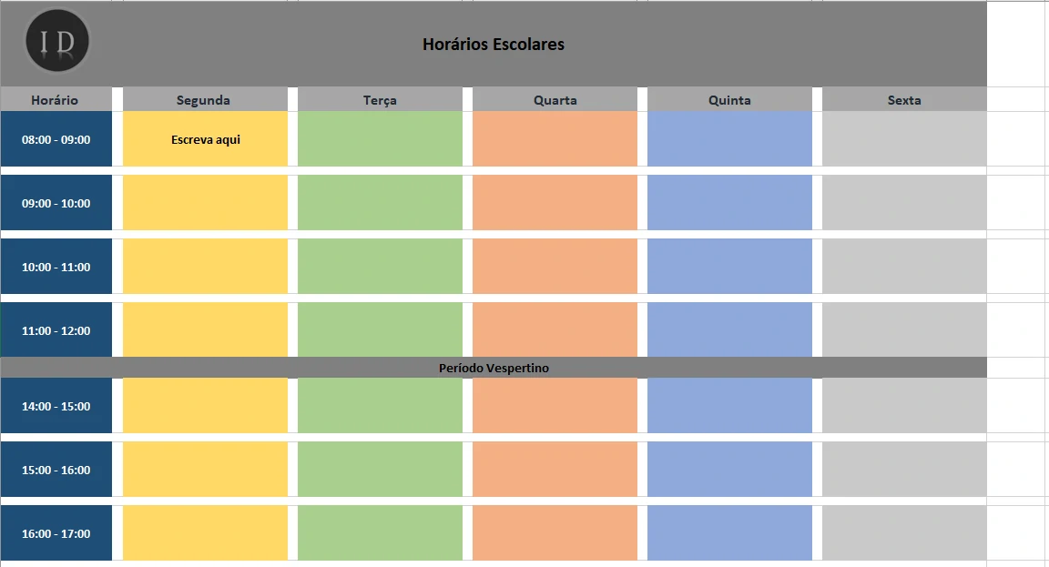 Planilha de Horários Escolares e Rotina de Estudos