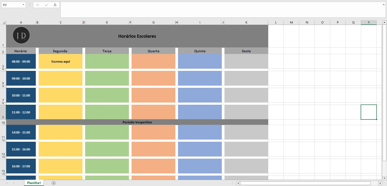 Planilha de Horários Escolares e Rotina de Estudos