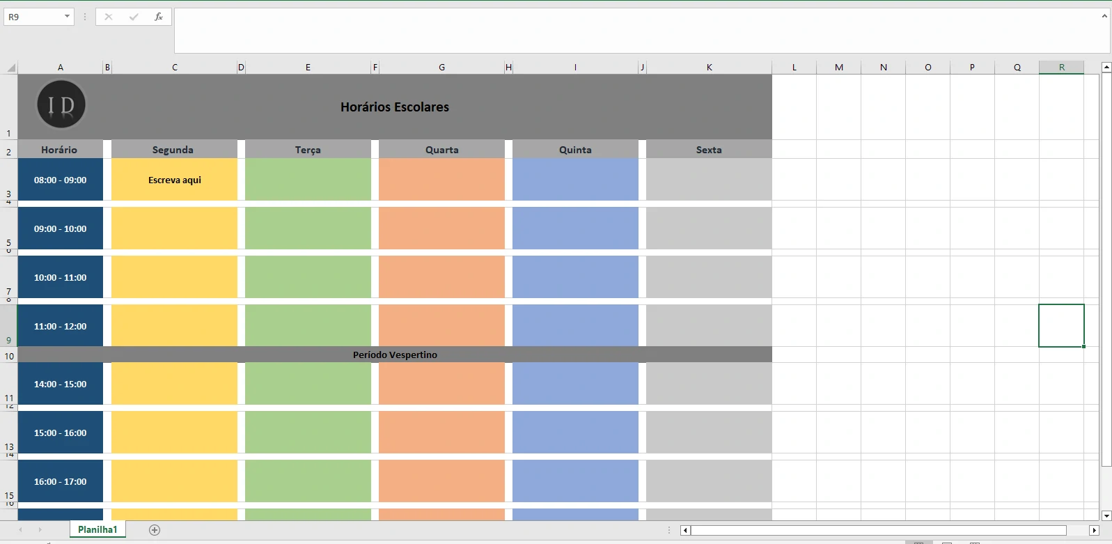 Planilha de Horários Escolares e Rotina de Estudos
